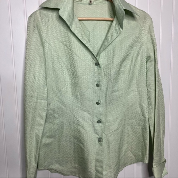 Escada‎ Top 36 Green Solid Long Sleeve Blouse Button Up Women Vintage - Picture 2 of 7